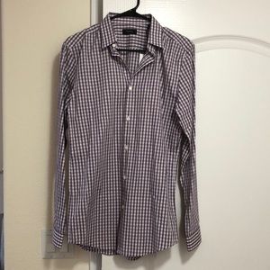 Theory/Men's Blurred-Grid Slim Fit Dress Plaid Shirt/Açaí Multi/15R